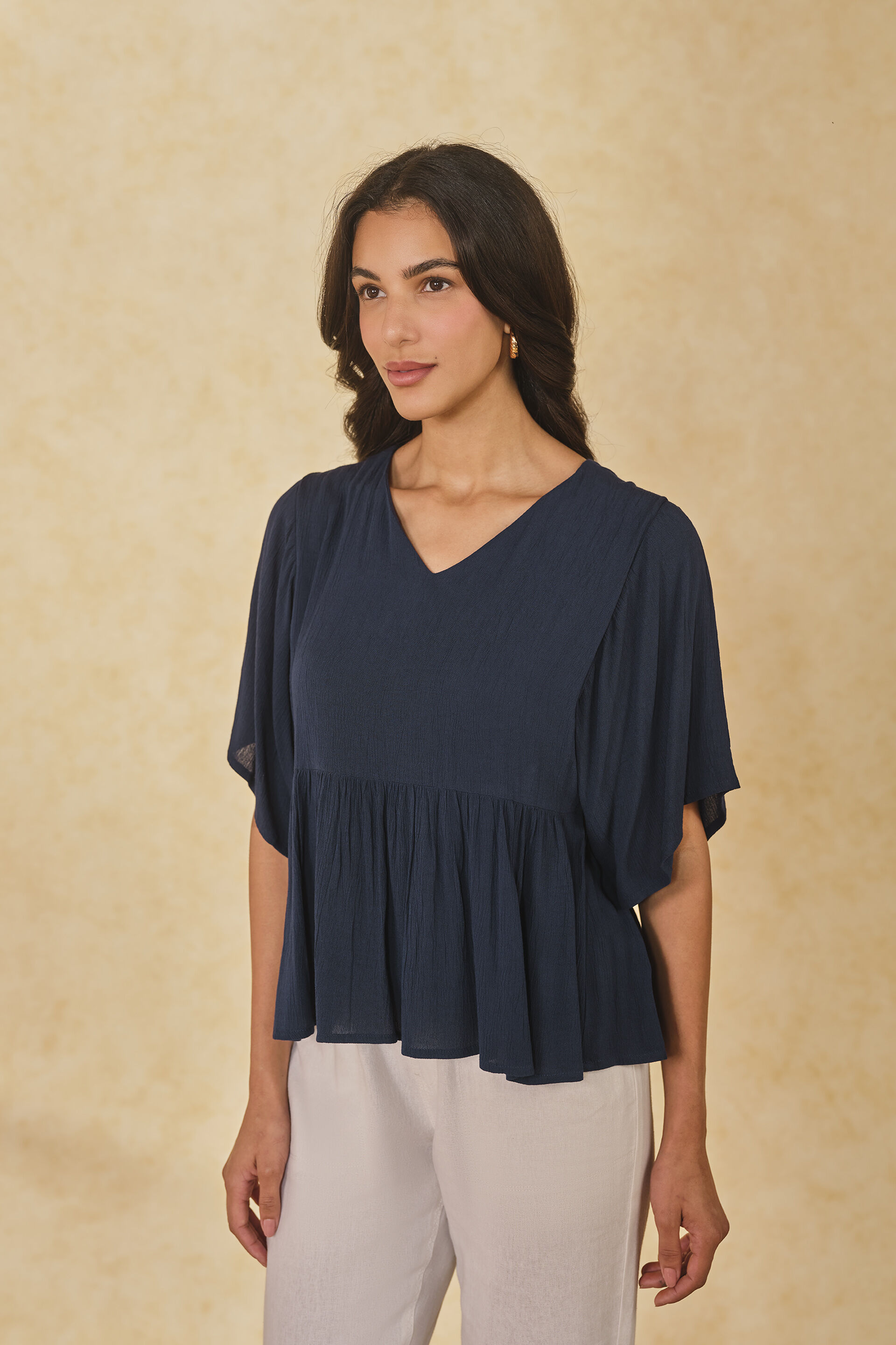 Midnight Chic Viscose Fit and Flared Top, Navy, image 5